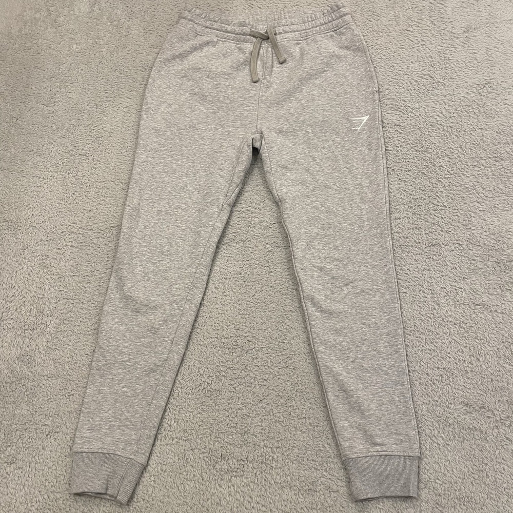 Gymshark Crest Jogger Mens Small Gray Fleece Sweatpants Drawstring A2A4H EUC